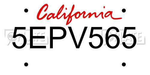 5EPV565 California License Plate