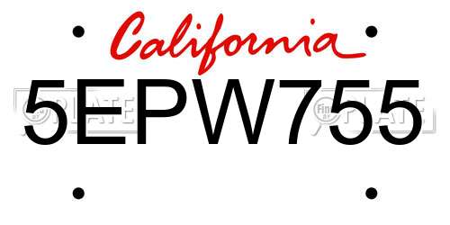 5EPW755 California License Plate