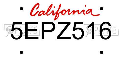 5EPZ516 California License Plate