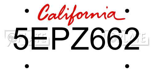 5EPZ662 California License Plate