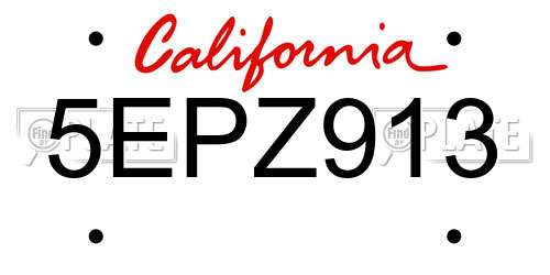 5EPZ913 California License Plate