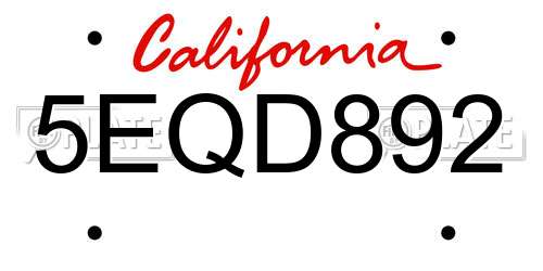 5EQD892 California License Plate
