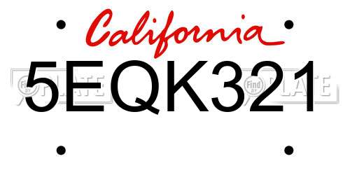 5EQK321 California License Plate