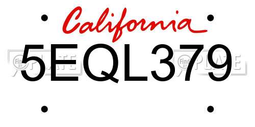 5EQL379 California License Plate
