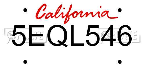 5EQL546 California License Plate