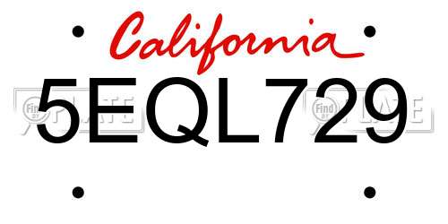 5EQL729 California License Plate