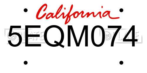 5EQM074 California License Plate