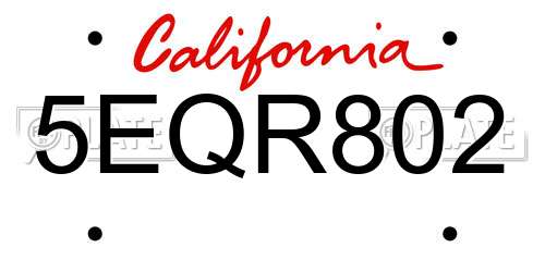 5EQR802 California License Plate