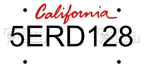 5ERD128 California License Plate