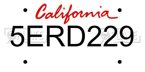 5ERD229 California License Plate