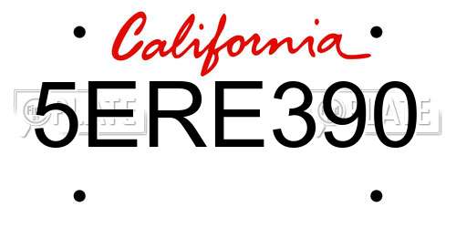 5ERE390 California License Plate