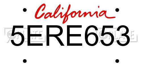 5ERE653 California License Plate