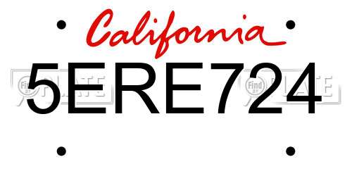5ERE724 California License Plate
