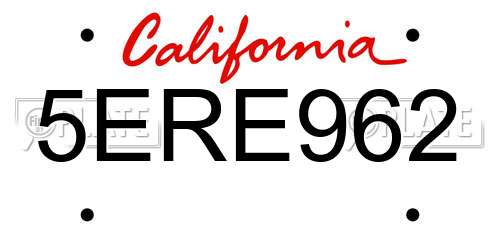 5ERE962 California License Plate