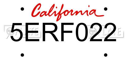 5ERF022 California License Plate