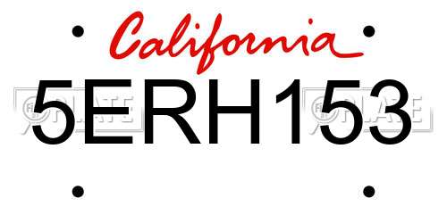 5ERH153 California License Plate