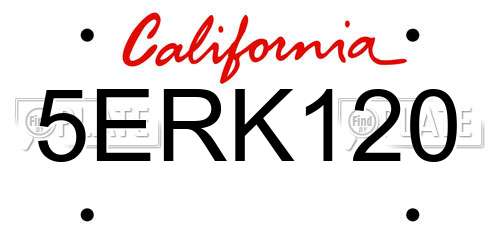 5ERK120 California License Plate