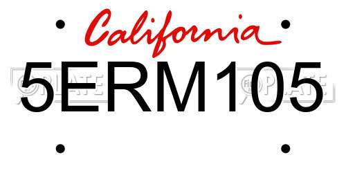5ERM105 California License Plate