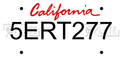 5ERT277 California License Plate