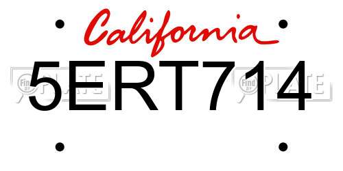 5ERT714 California License Plate