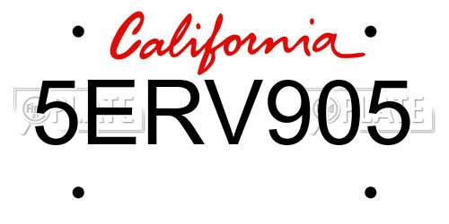5ERV905 California License Plate