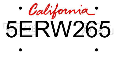 5ERW265 California License Plate