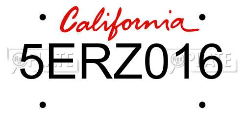 5ERZ016 California License Plate