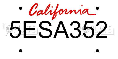 5ESA352 California License Plate