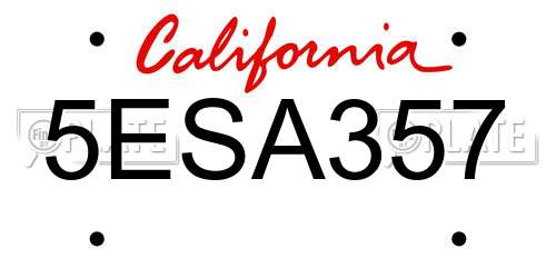 5ESA357 California License Plate