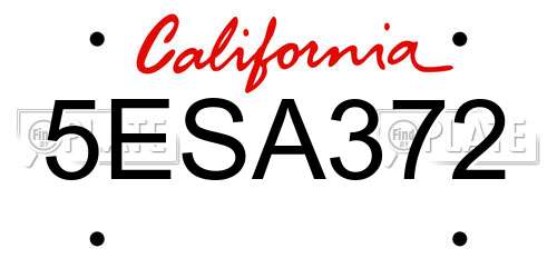 5ESA372 California License Plate