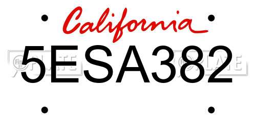 5ESA382 California License Plate