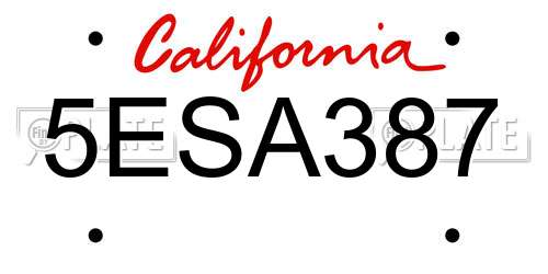 5ESA387 California License Plate