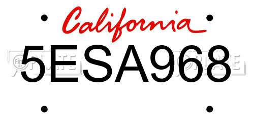 5ESA968 California License Plate