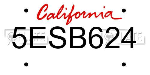 5ESB624 California License Plate