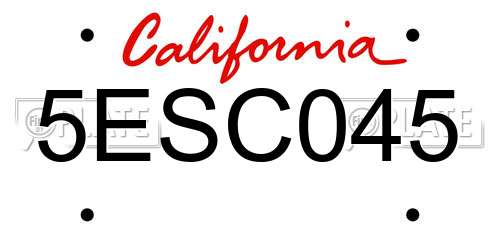 5ESC045 California License Plate