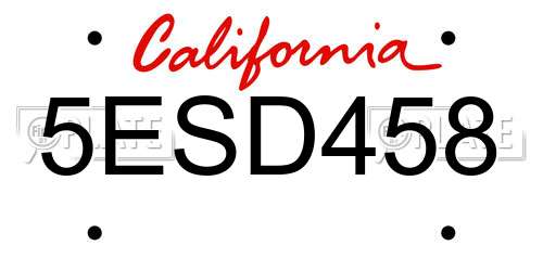 5ESD458 California License Plate