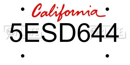 5ESD644 California License Plate