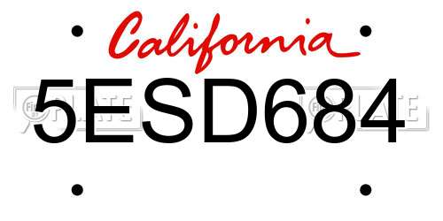 5ESD684 California License Plate