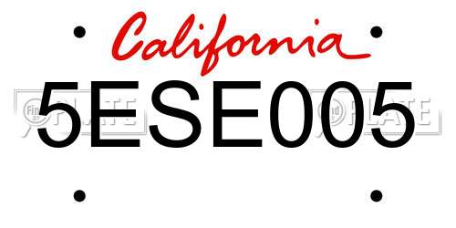 5ESE005 California License Plate