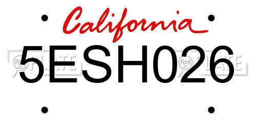 5ESH026 California License Plate