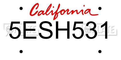 5ESH531 California License Plate