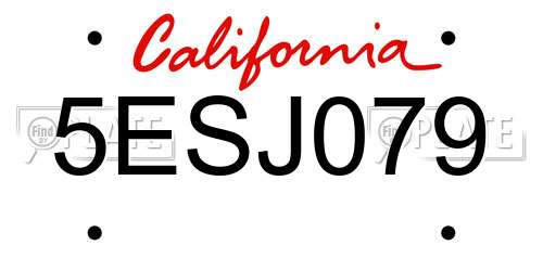 5ESJ079 California License Plate