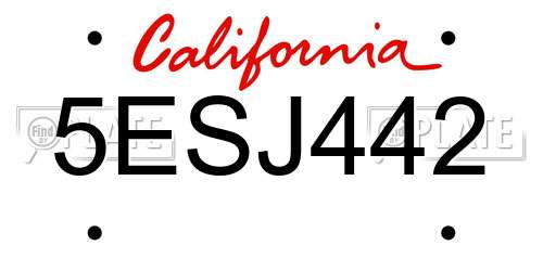 5ESJ442 California License Plate