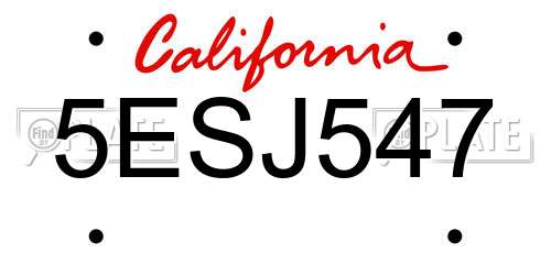 5ESJ547 California License Plate