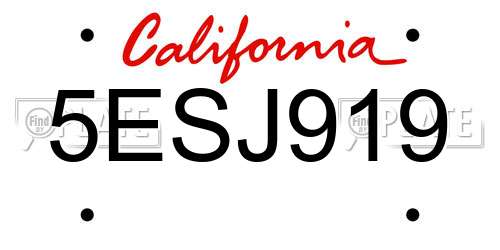 5ESJ919 California License Plate
