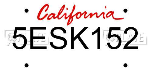 5ESK152 California License Plate