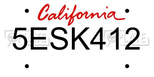 5ESK412 California License Plate