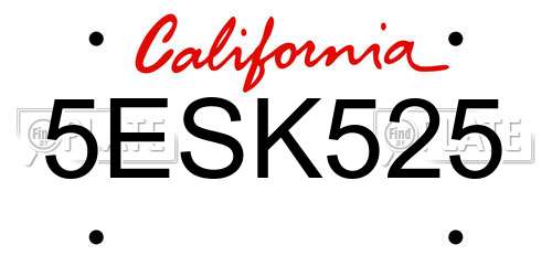 5ESK525 California License Plate