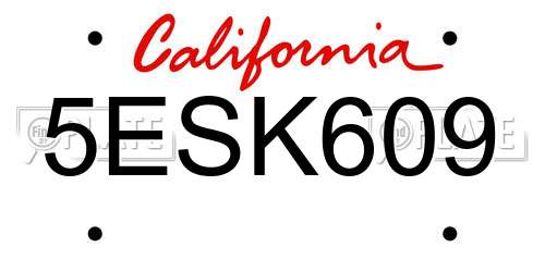 5ESK609 California License Plate