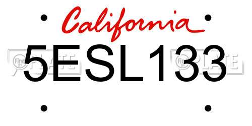 5ESL133 California License Plate